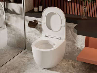 Унитаз ABBER Bequem приставной белый, безободковый (AC1111)