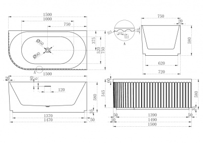 Акриловая ванна ABBER (AB9412-1.5 R)