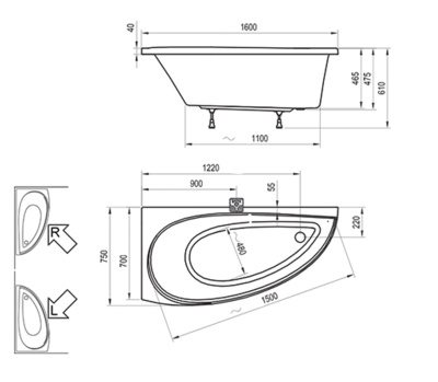 Акриловая ванна Avocado Ravak 160 x 75 L (CQ01000000)