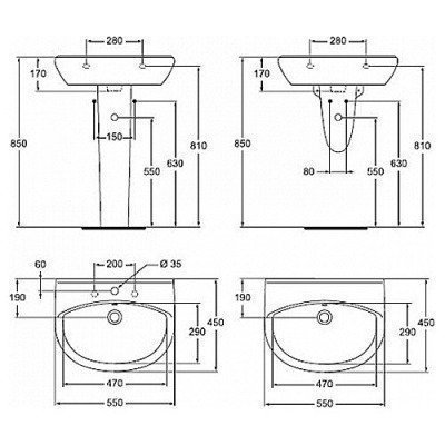 Раковина настенная Vidima - Сева Фрэш 55x45 (W401661)