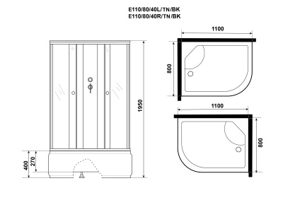 Душ.каб. Niagara Eco E110/80/40R/TN/BK (1100х800х1950) 4 места (E110/80/40R/TN/BK)