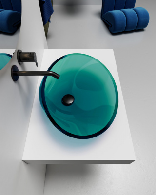 Раковина накладная прозрачная ABBER Kristall бирюзовая (AT2812Aquamarin)