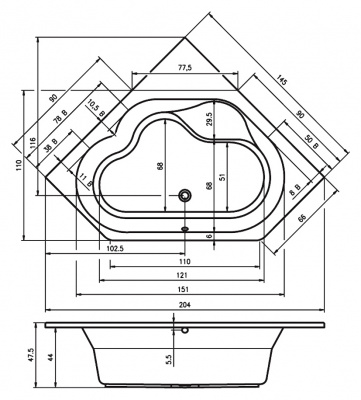 Ванна акриловая RIHO WINNIPEG (BA4800500000000)