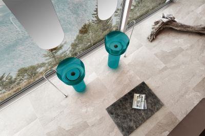 Раковина отдельностоящая прозрачная ABBER Kristall бирюзовая (AT2702Aquamarin)