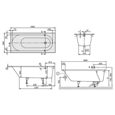 Ванна из литьевого мрамора Villeroy & Boch - Oberon 180x80 (UBQ180OBE2V-01)