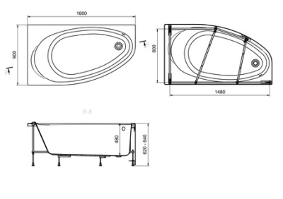 Ванна Roca Corfu 160x90 асимметричная левая белая (248573000)