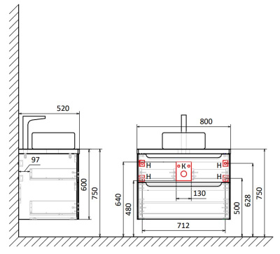 Столешница Aquanika WOOD 80 /80х52х3/ (светлый) (AQW80523RU88)