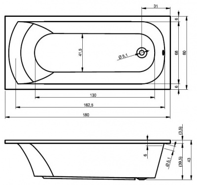 Ванна акриловая RIHO MIAMI 180 (BB6400500000000)