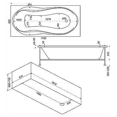 Ванна акриловая BAS - Ямайка 180x80 (В 00044)