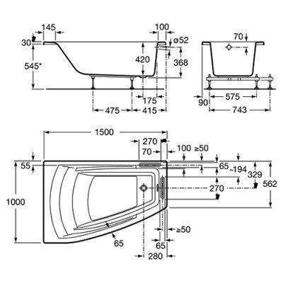 Ванна акриловая Roca - Hall Angular 150x100 правая (ZRU9302865)