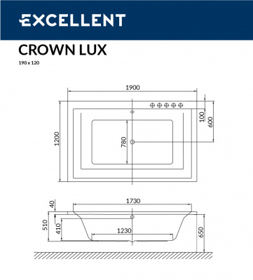 Ванна акриловая EXCELLENT Crown Lux 190x120 (WAEX.CRO19WH)