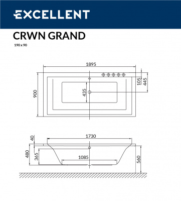Ванна акриловая EXCELLENT Crown Grand 190x90 (WAEX.CRG19WH)