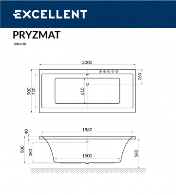 Ванна акриловая EXCELLENT Pryzmat 200x90 (WAEX.PRY20WH)