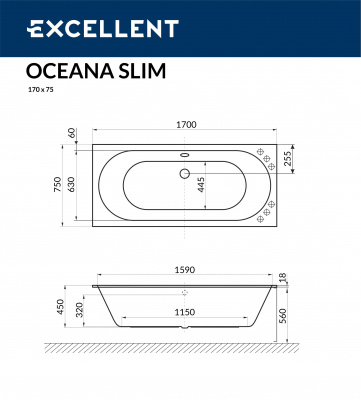 Ванна акриловая EXCELLENT Oceana Slim 170x75 (WAEX.OCE17WHS)