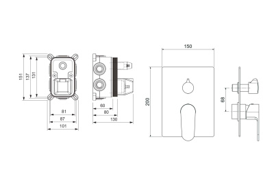Смеситель для ванны 3 режима (внешняя и скрытая часть) AQUATEK ОБЕРОН (AQ1247CR)