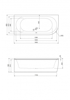 Акриловая ванна CEZARES (METAURO CORNER-180-80-40-L-W37)