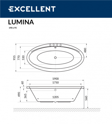Ванна акриловая EXCELLENT  Lumina 190x95 (WAEX.LUM19WH)