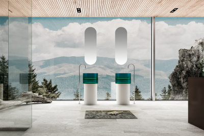 Раковина отдельностоящая прозрачная ABBER Kristall белый/бирюзовый (AT2701White-Aquamarin)