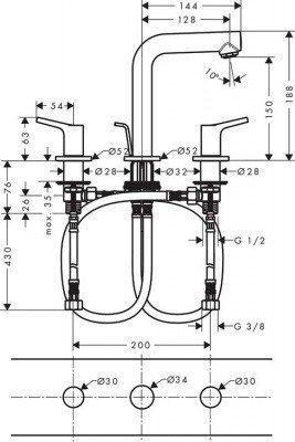 Смеситель для раковины  Hansgrohe  -  Talis S (72130000)