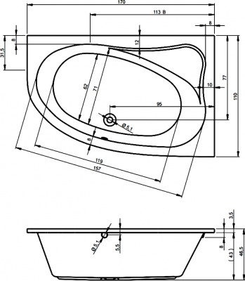 Ванна акриловая RIHO LYRA 170 L (BA6400500000000)