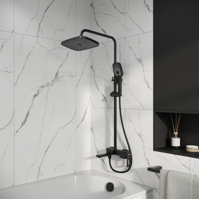 Душевая стойка Pragma 500.K35.03.210 с верхним душем, ручной лейкой и смесителем, черный матовый (500.K35.03.210) Душевая стойка Pragma 500.K35.03.210 с верхним душем, ручной лейкой и смесителем, черный матовый (500.K35.03.210)