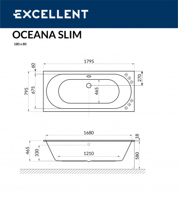 Ванна акриловая EXCELLENT Oceana Slim 180x80 (WAEX.OCE18WHS)