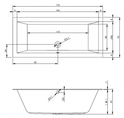 Ванна акриловая RIHO LUGO 170x75  (BT0100500000000)