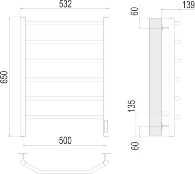 Электрический полотенцесушитель Terminus Виктория П6 500х650 электро (4670078531193)