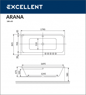 Ванна акриловая EXCELLENT Arana 180x85 (WAEX.ARA18WH)