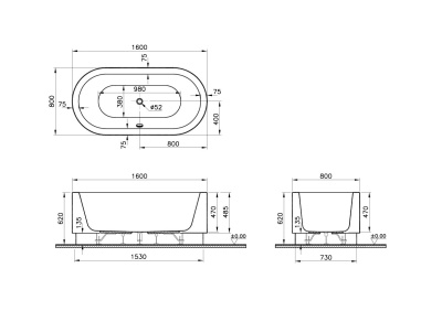 Ванна Vitra Coccon 160х80 отдельностоящая+ножки+автоматический сифон (54310001000)