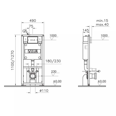 Комплект безободкового унитаза VitrA Metropole, кнопка хром (9820B003-7201)