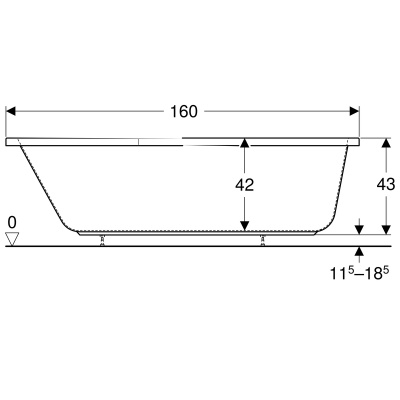 Ванна асимметричная, 160х75 Geberit Renova (657260000)