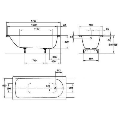 Ванна стальная Kaldewei - Eurowa Мод.312 170x70 (119812030001)