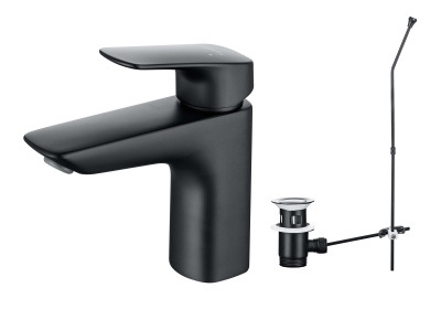Смеситель для раковины 97 с донным клапаном AQUATEK, матовый черный ВЕГА (AQ1011MB)