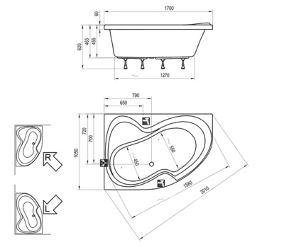 Акриловая ванна Ravak Rosa II 170x105 L (C221000000)