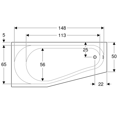 Ванна асимметричная, 160х75 Geberit Renova (657260000)