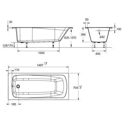 Ванна акриловая Jacob Delafon - Patio 150x70 (E6810RU-01)