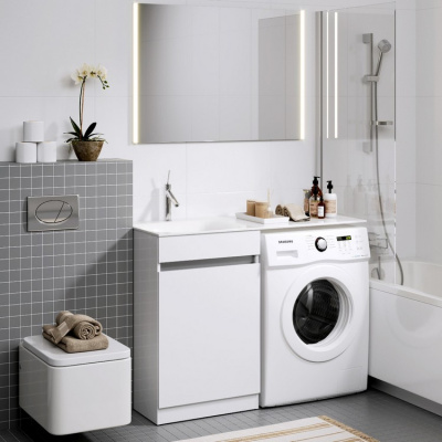 Напольная тумба Aqwella Forma с бельевой корзиной справа и двумя отсеками для хранения хозяйственных принадлежностей c умывальником Forma 115 (FOR0105KR) Напольная тумба Aqwella Forma с бельевой корзиной справа и двумя отсеками для хранения хозяйственных принадлежностей c умывальником Forma 115 (FOR0105KR)