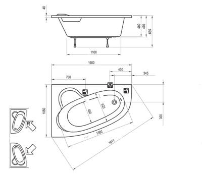 Акриловая ванна Ravak Asymmetric 160 x 105 левая (C461000000)