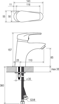 Смеситель для умывальника Ravak Neo NO 012.00 без донного клапана (X070023)