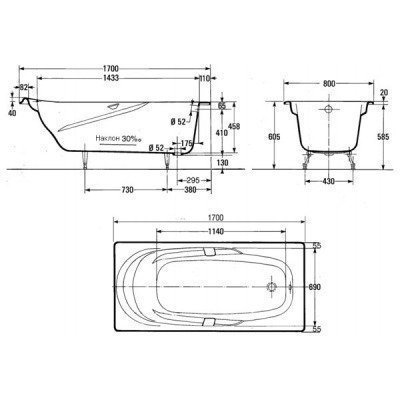 Ванна чугунная Jacob Delafon - Adagio 170x80 (E2910-00)