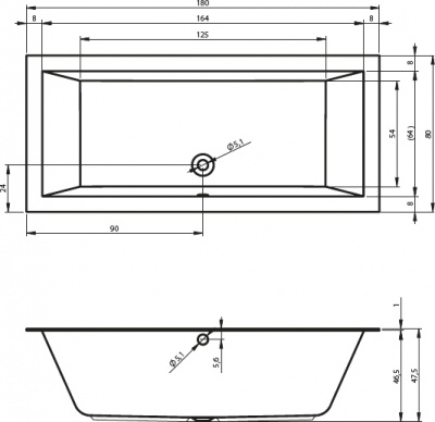 Ванна акриловая RIHO LUGO VELVET 180x80  (BT0210500000000)