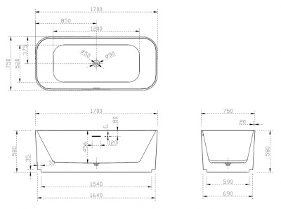 Акриловая ванна ABBER (AB9363-1.7)