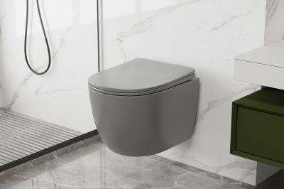 Унитаз ABBER Bequem подвесной серый матовый, безободковый (AC1103MG)