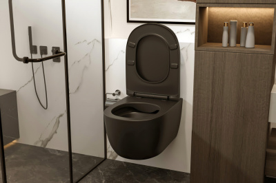 Унитаз ABBER Bequem подвесной черный матовый, безободковый (AC1104MB)