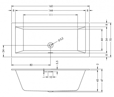 Ванна акриловая RIHO RETHING CUBIC 160x70 (BR0600500000000)
