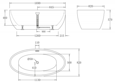 Акриловая ванна без перелива BELBAGNO, 1700x820x600 (BB69-1700-W0)