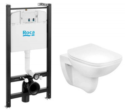 Унитаз с системой инсталляции Roca - Debba Rimless с сиденьем SoftClose без клавиши смыва (893104970)