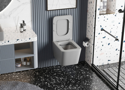 Унитаз ABBER Rechteck подвесной серый матовый, безободковый (AC1201MG)