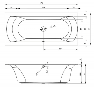 Ванна акриловая RIHO LINARES VELVET 170x75 (BT4410500000000)